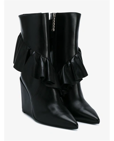 Shop Jw Anderson Leather Mid Calf Leather Ruffle Boots