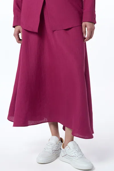 Gabriela Hearst Penelope Midi Skirt In Raspberry Aloe Linen In Raspberry