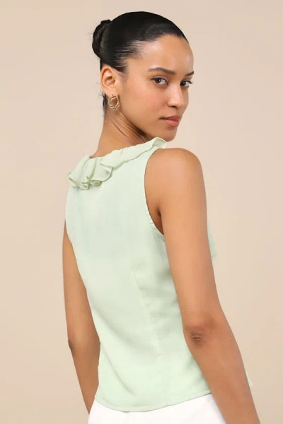 Lulus Briella Light Sage Ruffled Button-front Top In Light Sage