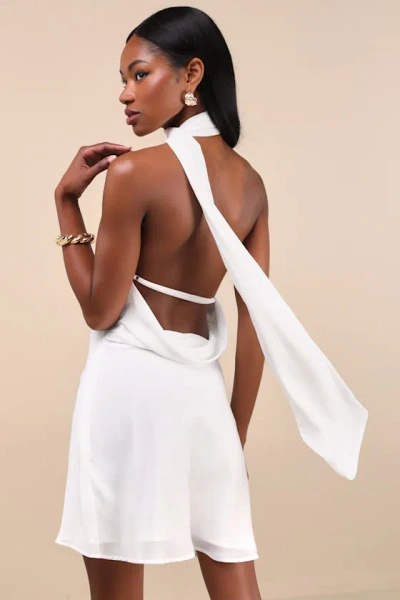 Lulus Isloda Ivory One-shoulder Backless Sash Mini Dress In Ivory