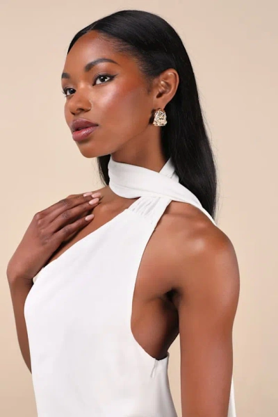 Lulus Isloda Ivory One-shoulder Backless Sash Mini Dress In Ivory