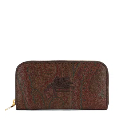 Etro Graphic Print Cotton Blend Cardholder In Brown