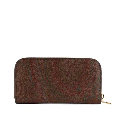 Etro Graphic Print Cotton Blend Cardholder In Brown
