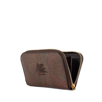 Etro Graphic Print Cotton Blend Cardholder In Brown
