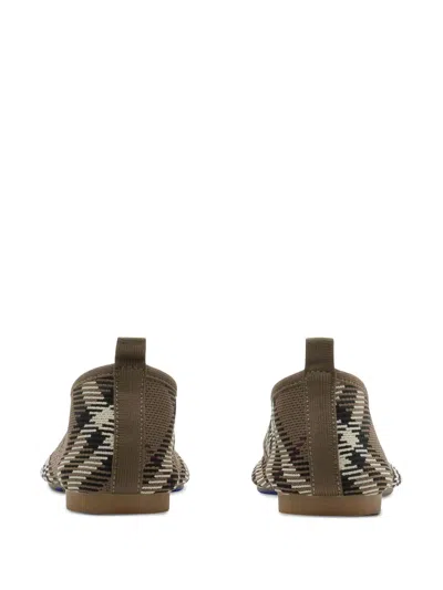 Burberry Women Knit Baby Nylon Blend Ballerinas With Knitted Traditional Check In Burgundy