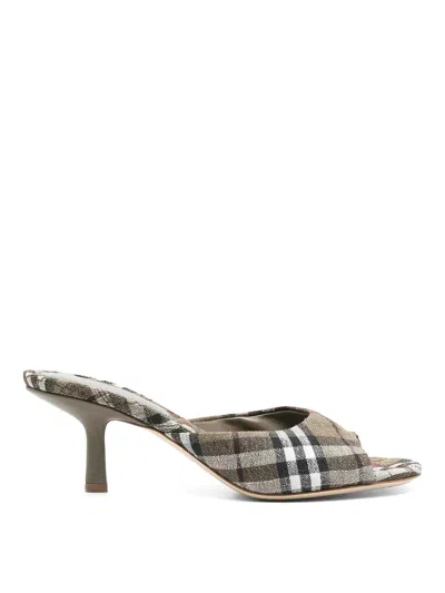 Burberry Check Pattern Kitten Heel Mules With Peep Toe In Marrón