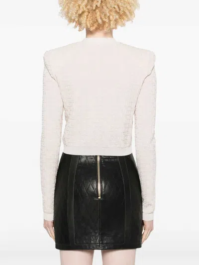 Balmain Buttoned-embellished Crewneck Cardigan In Beige