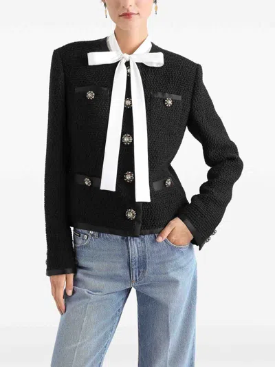 Dolce & Gabbana Single-breasted Tweed Bouclé Short Jacket In Black