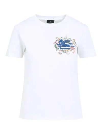 Etro White T-shirt With Logo Embroidery In Blanco