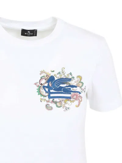 Etro White T-shirt With Logo Embroidery In Blanco