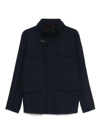 Fay Hooded Jacket With Adjustable Neck Strap In Azul Oscuro