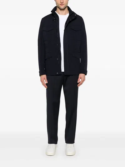 Fay Hooded Jacket With Adjustable Neck Strap In Azul Oscuro