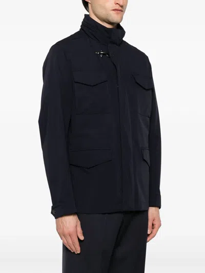 Fay Hooded Jacket With Adjustable Neck Strap In Azul Oscuro