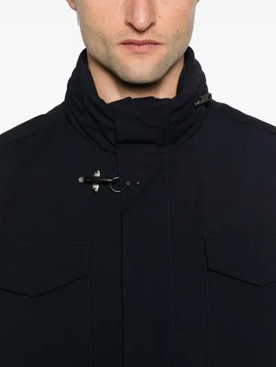 Fay Hooded Jacket With Adjustable Neck Strap In Azul Oscuro