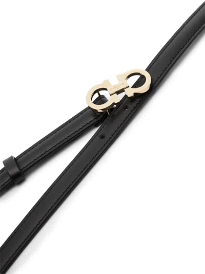 Ferragamo 2.5cm Gancini Reversible Leather Belt In Black