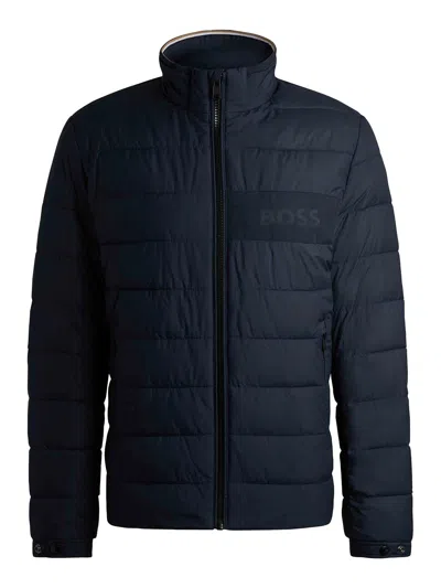 Hugo Boss Regular Fit Blue Cotton Jacket In Azul Oscuro