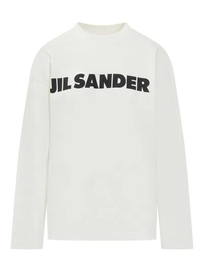 Jil Sander Cropped Long-sleeved Top With Minimalist Design And Logo In Blanco