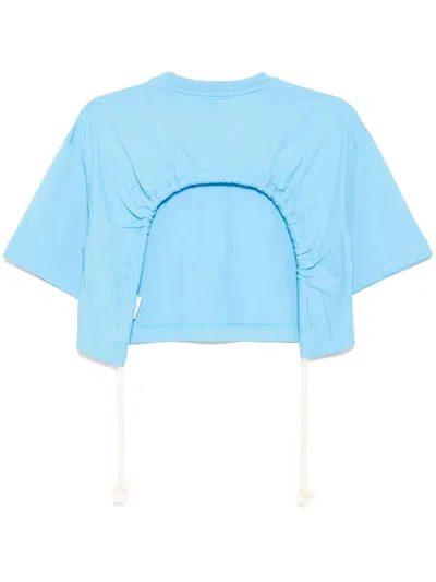 Msgm Cropped T-shirt In Azul Claro