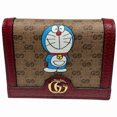 Pre-owned Gucci Beige Red Color Canvas Leather Wallet (bi-fold) () In Beige, Red Color