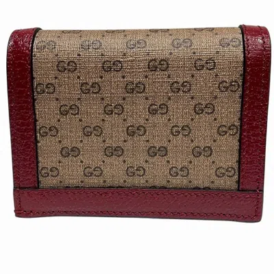 Pre-owned Gucci Beige Red Color Canvas Leather Wallet (bi-fold) () In Beige, Red Color