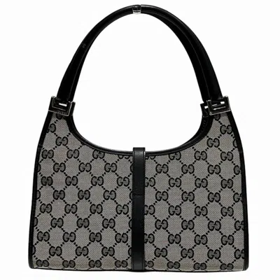 Pre-owned Gucci Black Gray Canvas Leather Shoulder Bag Tote Bag () In Black, Gray