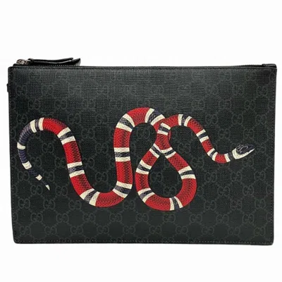 Pre-owned Gucci Black Red Color White Leather Clutch Bag Pouch () In Black, Red Color, White