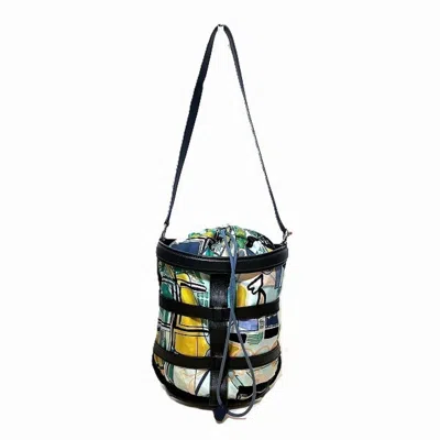 Pre-owned Hermes Black Green Leather Silk Handbag Pouch Shoulder Bag () In Black, Green