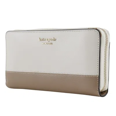 Pre-owned Kate Spade Beige White Leather Long Wallet (bi-fold) () In Beige, White