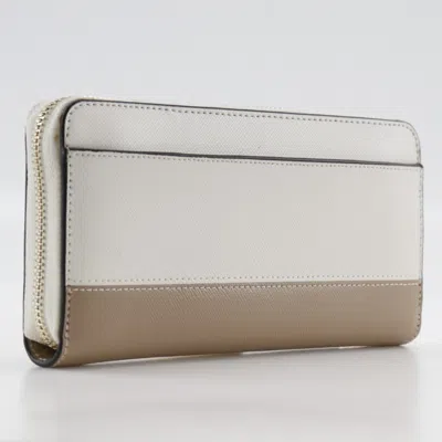 Pre-owned Kate Spade Beige White Leather Long Wallet (bi-fold) () In Beige, White