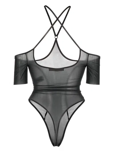 Knwls Short Sleeve Leotard With Neck Straps In Grey