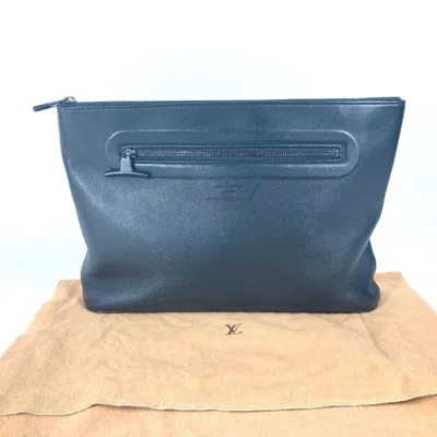 Pre-owned Louis Vuitton Black Leather Clutch Bag Pochette Pouch ()