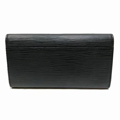 Pre-owned Louis Vuitton Black Noir Leather Long Wallet (bi-fold) () In Black, Noir