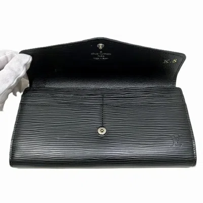Pre-owned Louis Vuitton Black Noir Leather Long Wallet (bi-fold) () In Black, Noir