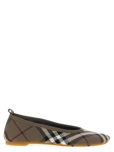 Burberry Knit Baby Nylon Blend Ballerinas With Knitted Traditional Check