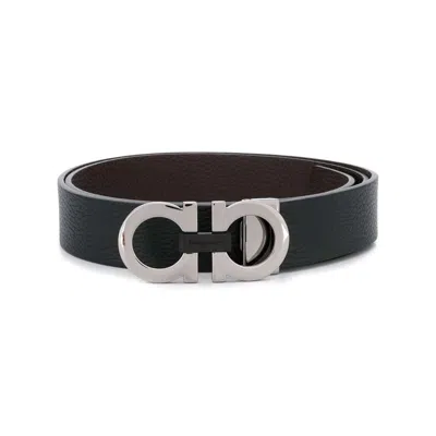 Ferragamo Black And Brown Reversible Belt With Gancini Detail In Smooth Leather Man