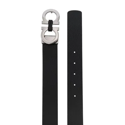 Ferragamo Black And Brown Reversible Belt With Gancini Detail In Smooth Leather Man