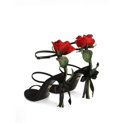 Dolce & Gabbana Keira 105 Satin Sandals With Rose Applique