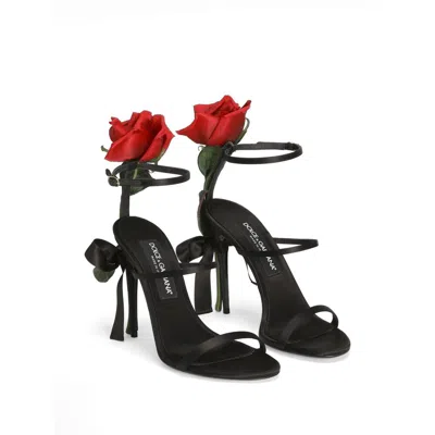 Dolce & Gabbana Keira 105 Satin Sandals With Rose Applique