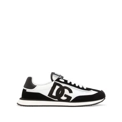 Dolce & Gabbana Low-top Mesh Sneakers With Suede Inserts In Black