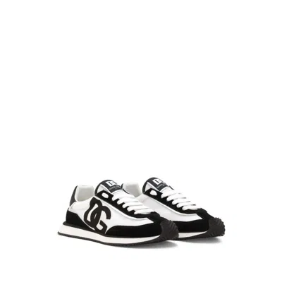 Dolce & Gabbana Low-top Mesh Sneakers With Suede Inserts In Black