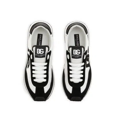 Dolce & Gabbana Low-top Mesh Sneakers With Suede Inserts In Black