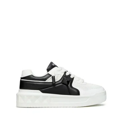 Valentino One Stud Xl Low-top Sneaker In Nappa Leather And Jacquard Toile Iconographe Technical Fabric