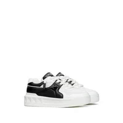 Valentino One Stud Xl Low-top Sneaker In Nappa Leather And Jacquard Toile Iconographe Technical Fabric