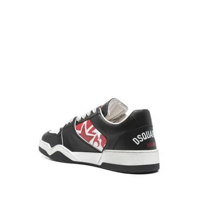Dsquared2 Black Sneakers With Distressed Effect And Logo On The Heel In Leather Man