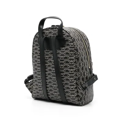 Emporio Armani Coated Faux Leather Logo Print Backpack With Front Pocket