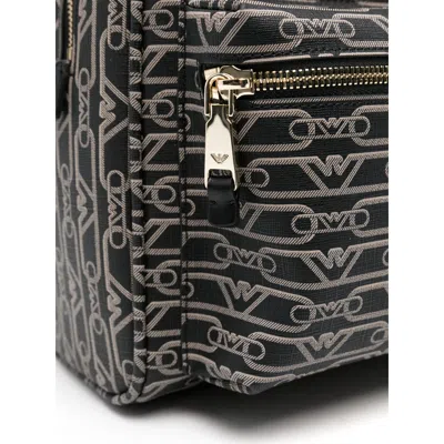 Emporio Armani Coated Faux Leather Logo Print Backpack With Front Pocket