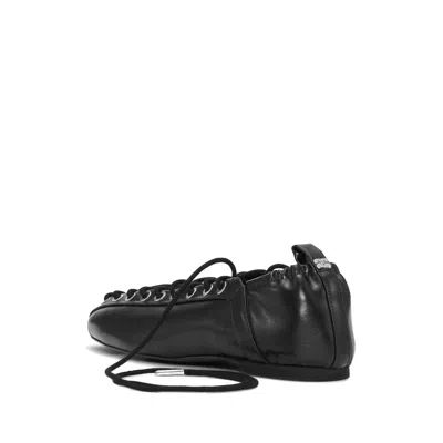 Ganni Eyelets Lace Up Ballerina Crinkle Oleatex In Black