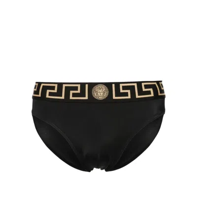 Versace Black Speedo With Greca Detail In Tech Fabric Man