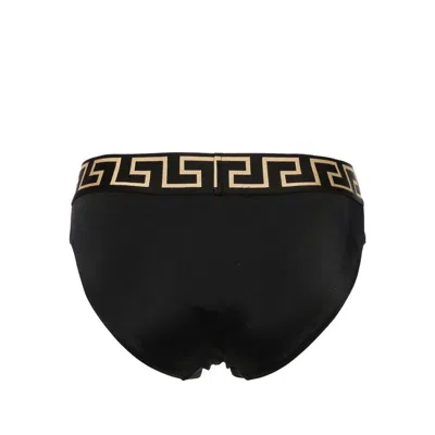 Versace Black Speedo With Greca Detail In Tech Fabric Man