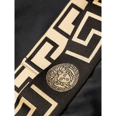 Versace Black Speedo With Greca Detail In Tech Fabric Man